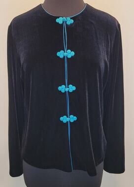 Vintage 90s Black Velvet Toggle Button Tunic Top Jacket L Whimsigoth Bohemian